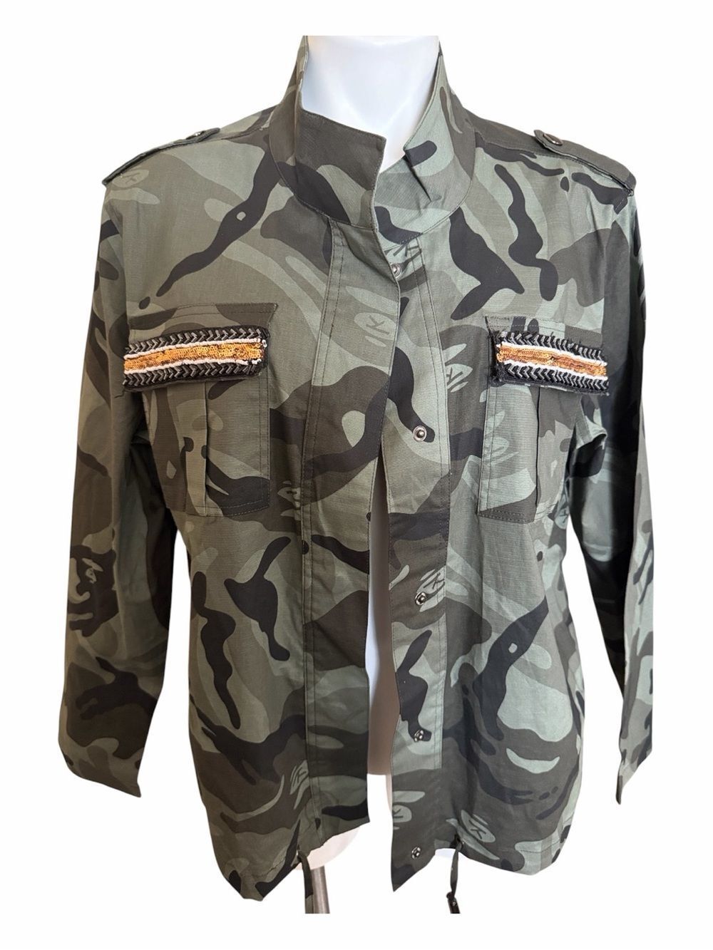 Military-Style Green Camo Utility Jacket